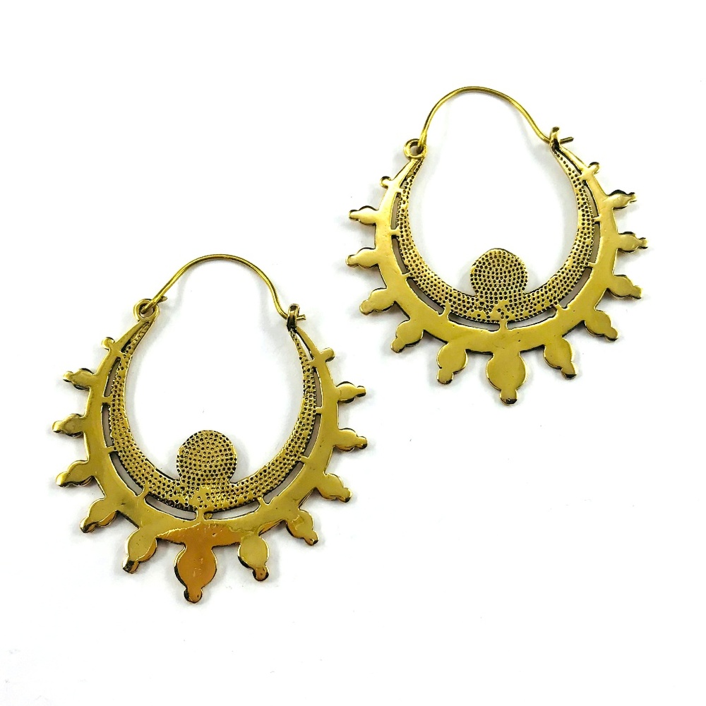 Artisan Gold Color Brass Hoop Earrings Boho Chic